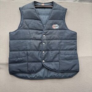 Vintage Unitog Vest Mens XL Blue Quilted Insulated Snap Pockets COOP Logo